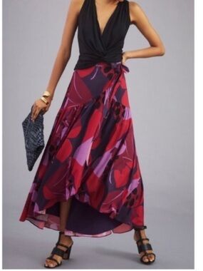 Anthropologie Maeve Multi-Color Abstract Midi Wrap Skirt